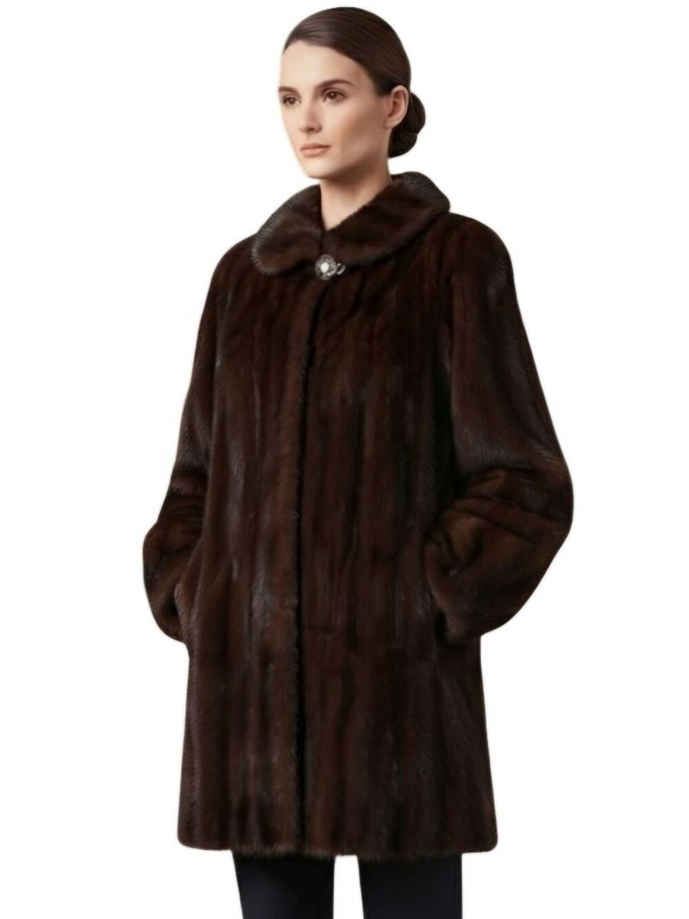 Vintage Genuine Mahogany Mink Coat Collared Balloon Sleeves Button Size L